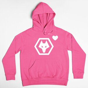 NEW Wolverhampton Wanderers Heart Pullover Fleece Hoodie NEON HOT PINK
